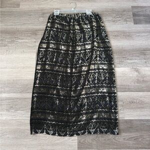 Chico’s black silk velvet textured artsy maxi skirt size 3